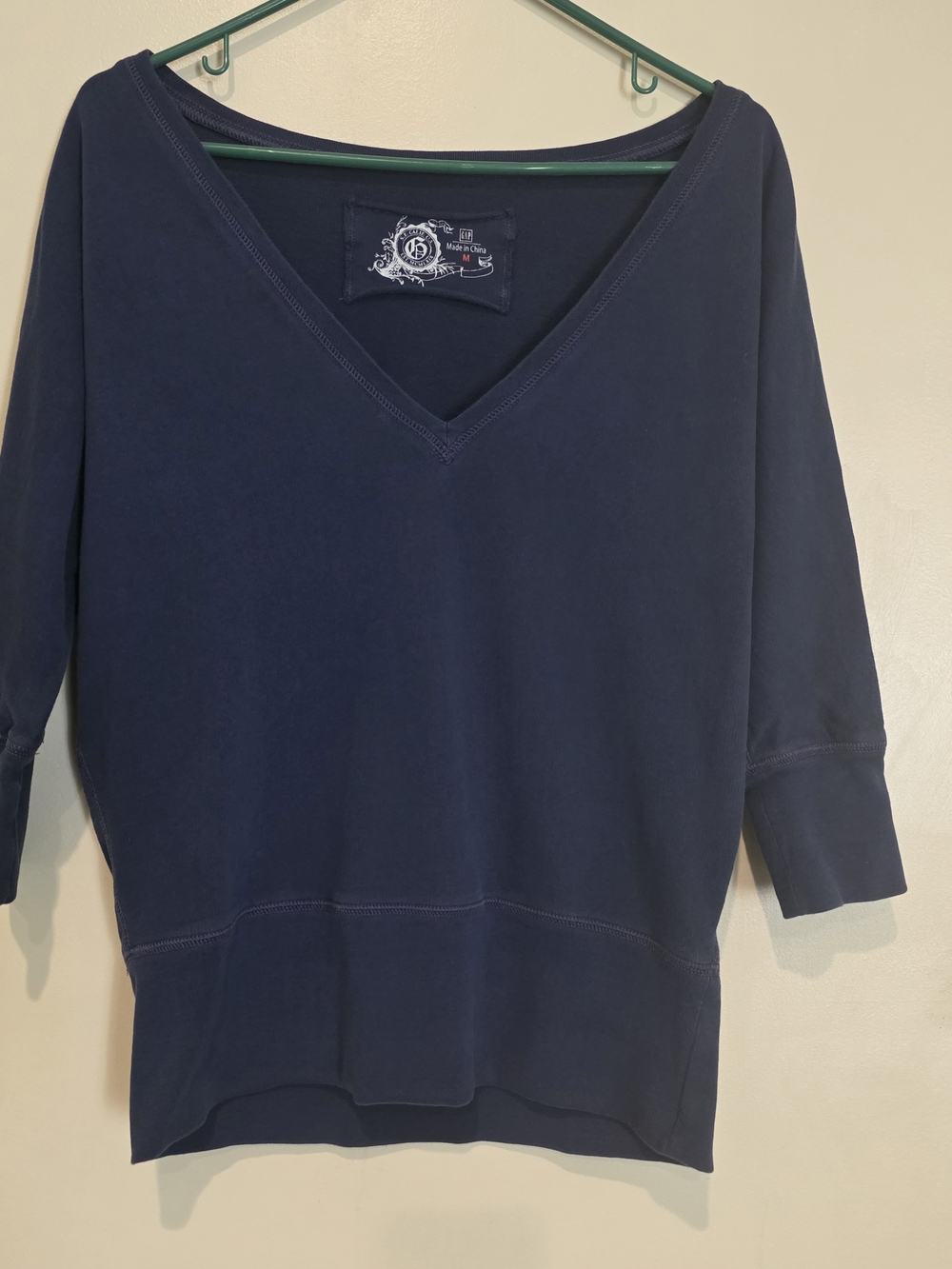 Vintage GAP Navy V-Neck Pullover Sweatshirt Womens M Cotton Knit 3/4 Sleeve Y2K